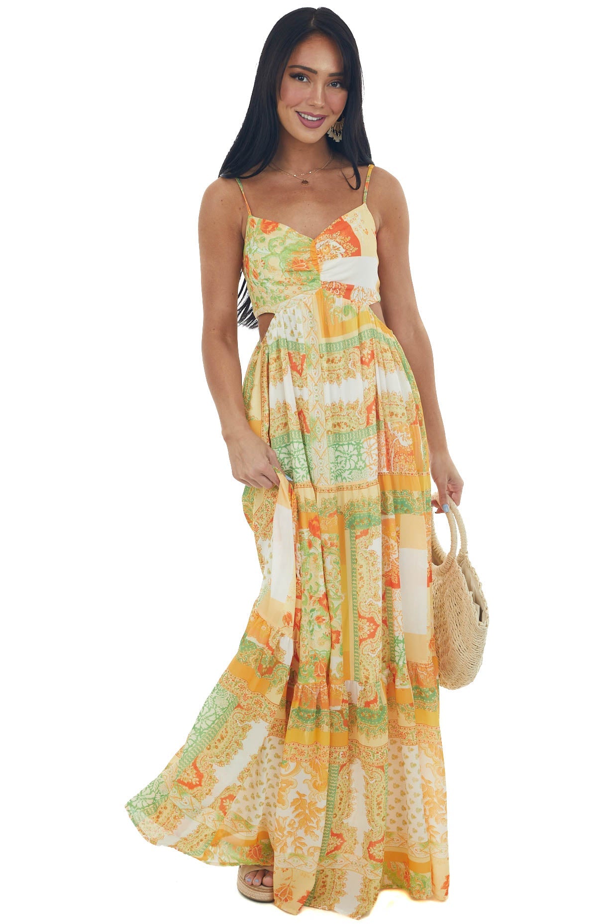 Amber Printed Maxi Dress with Side Cut Outs