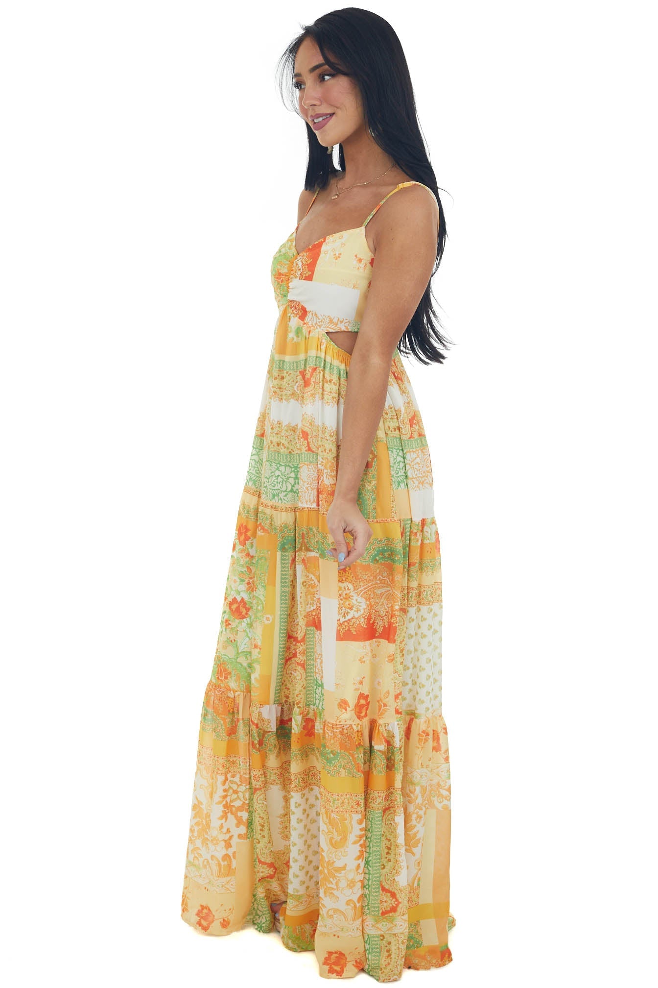 Amber Printed Maxi Dress with Side Cut Outs