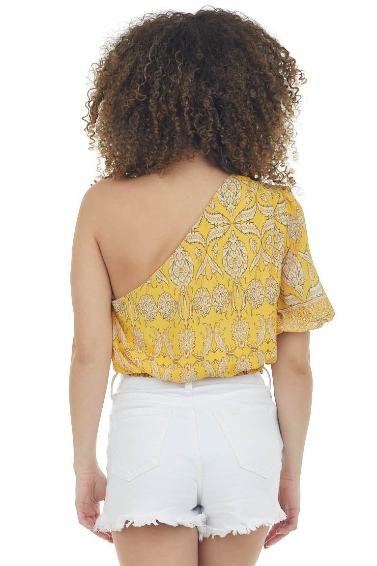 Amber Printed One Shoulder Puff Sleeve Blouse