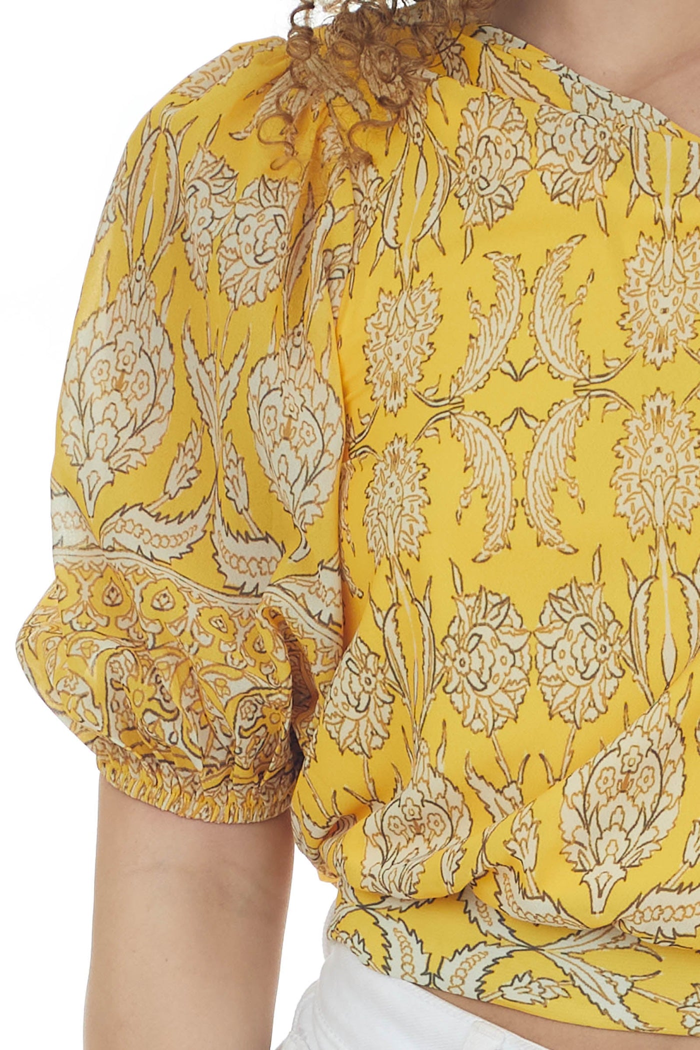 Amber Printed One Shoulder Puff Sleeve Blouse