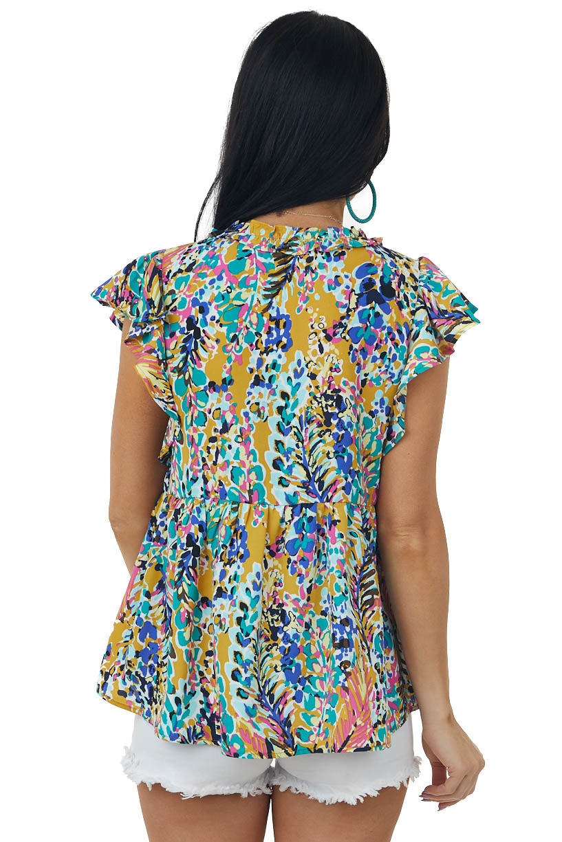 Amber Printed Short Ruffle Sleeve Babydoll Top