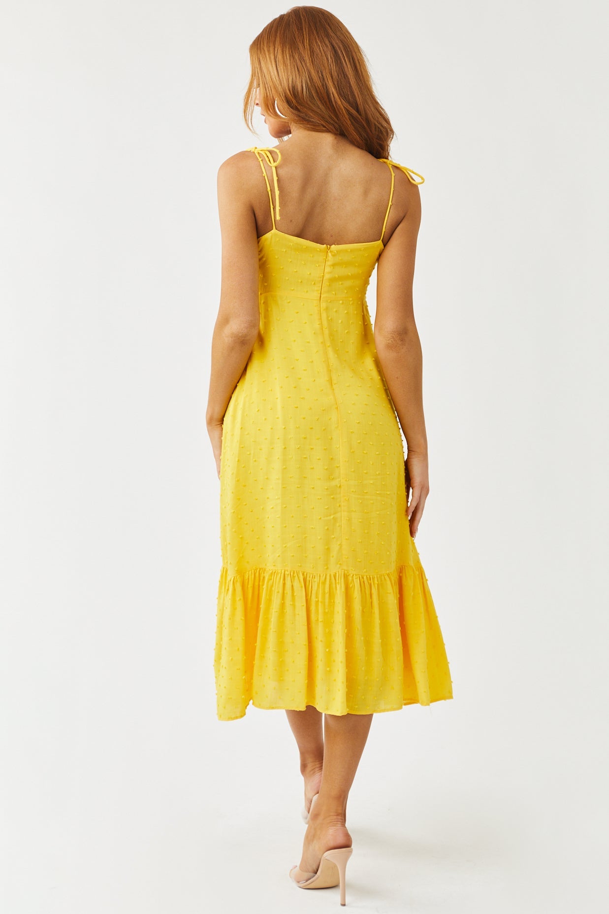 Amber Tie Strap Swiss Dot Midi Dress
