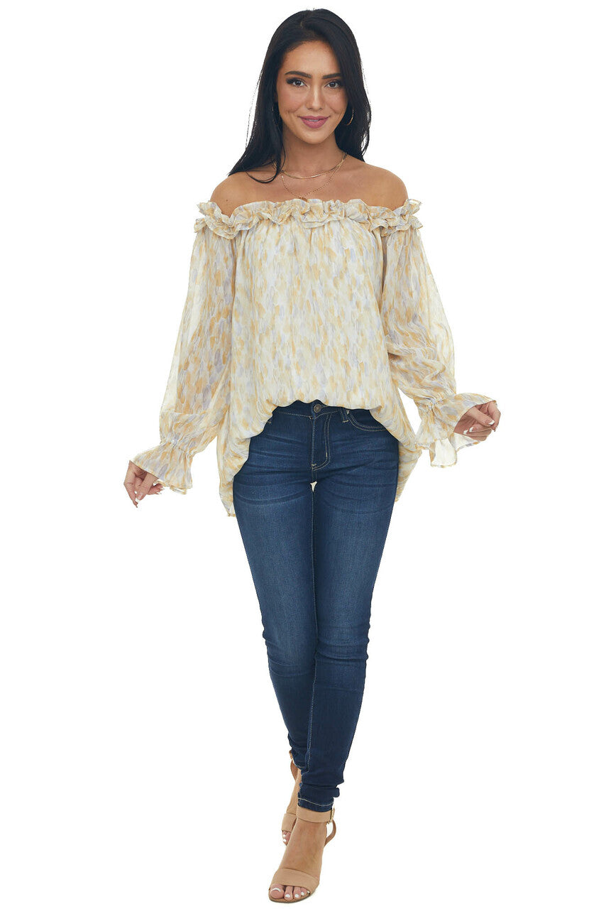 Amber Watercolor Ruffle Off Shoulder Top 