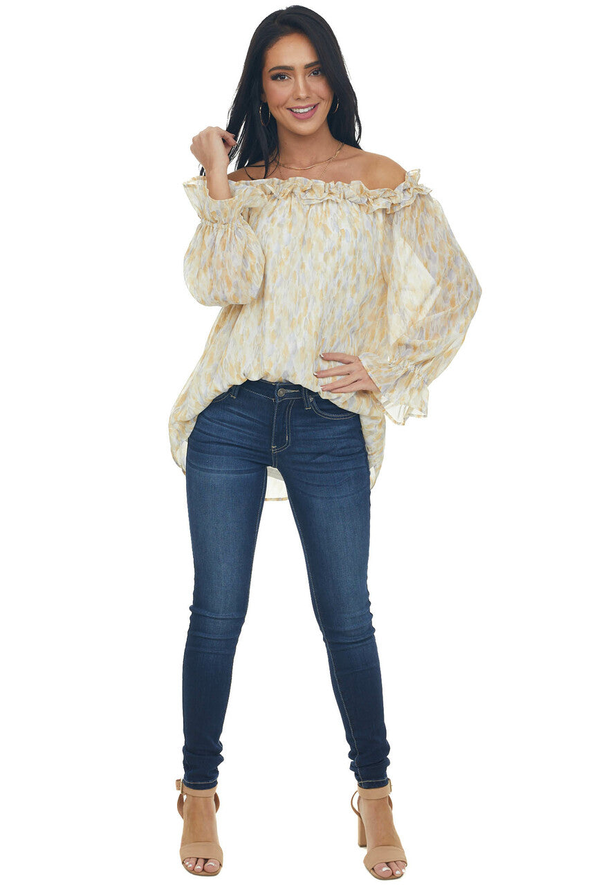 Amber Watercolor Ruffle Off Shoulder Top 