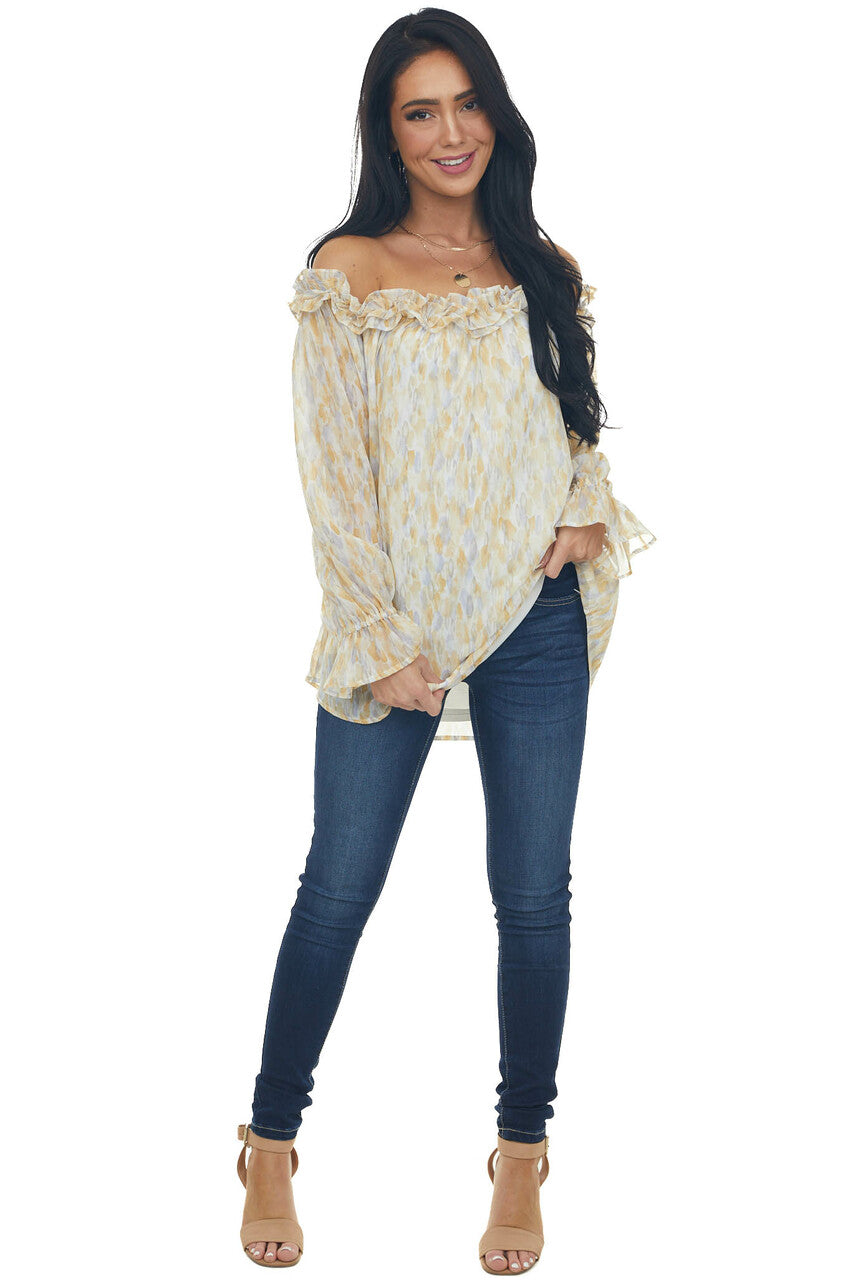 Amber Watercolor Ruffle Off Shoulder Top 