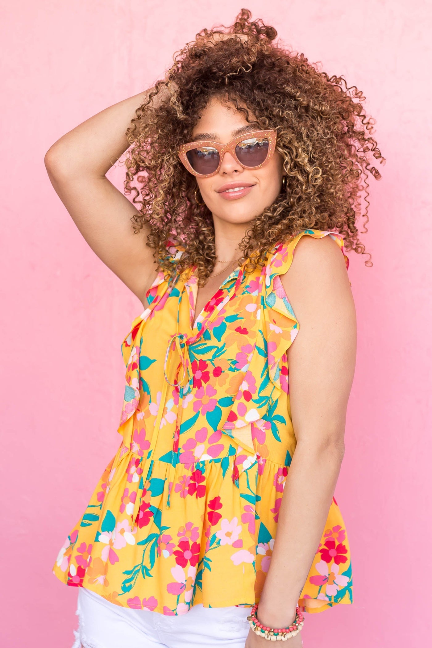 Amber Floral Print Ruffle Sleeve Peplum Blouse