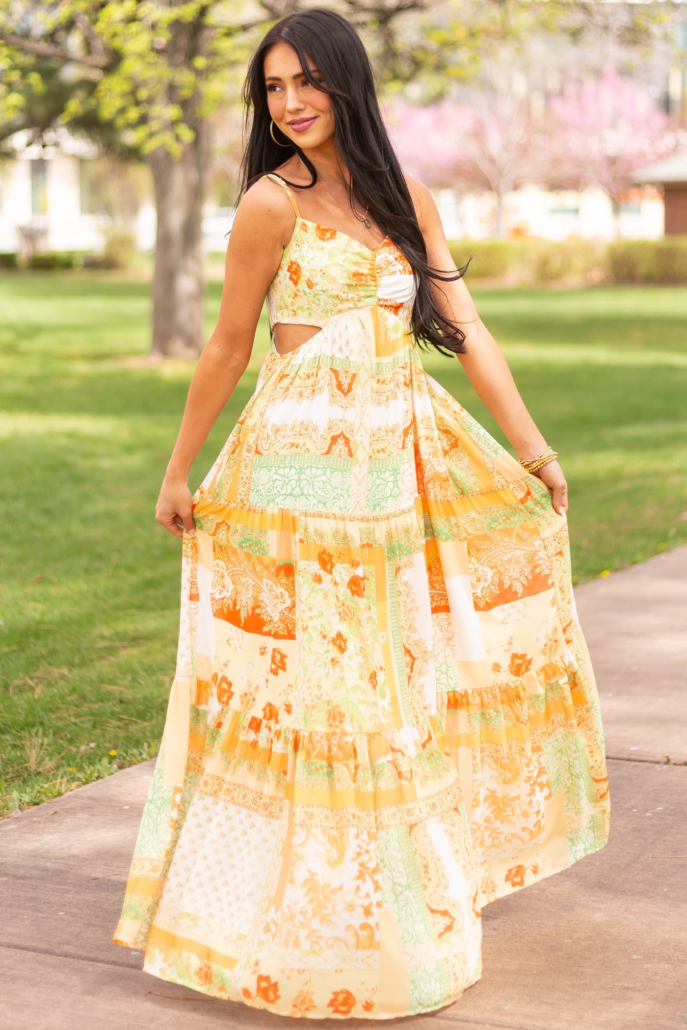Amber Printed Maxi Dress with Side Cut Outs