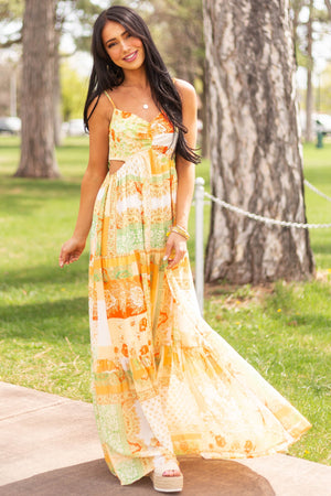 Amber Printed Maxi Dress with Side Cut Outs