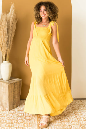 Amber Tie Strap Smocked Ruched Maxi Dress