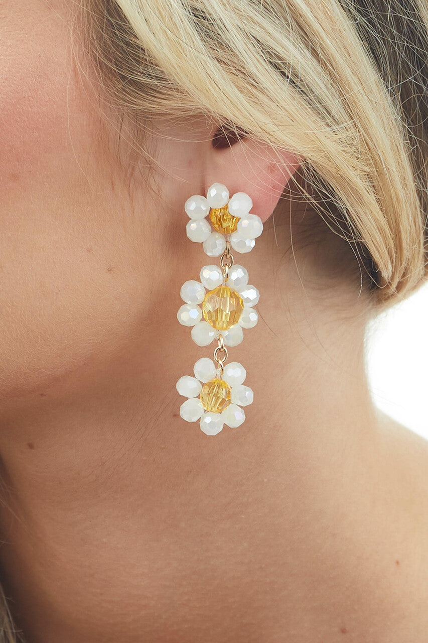 Amber Floral Gemstone Tiered Drop Earrings 