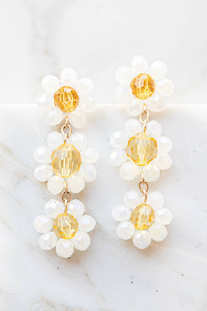 Amber Floral Gemstone Tiered Drop Earrings 