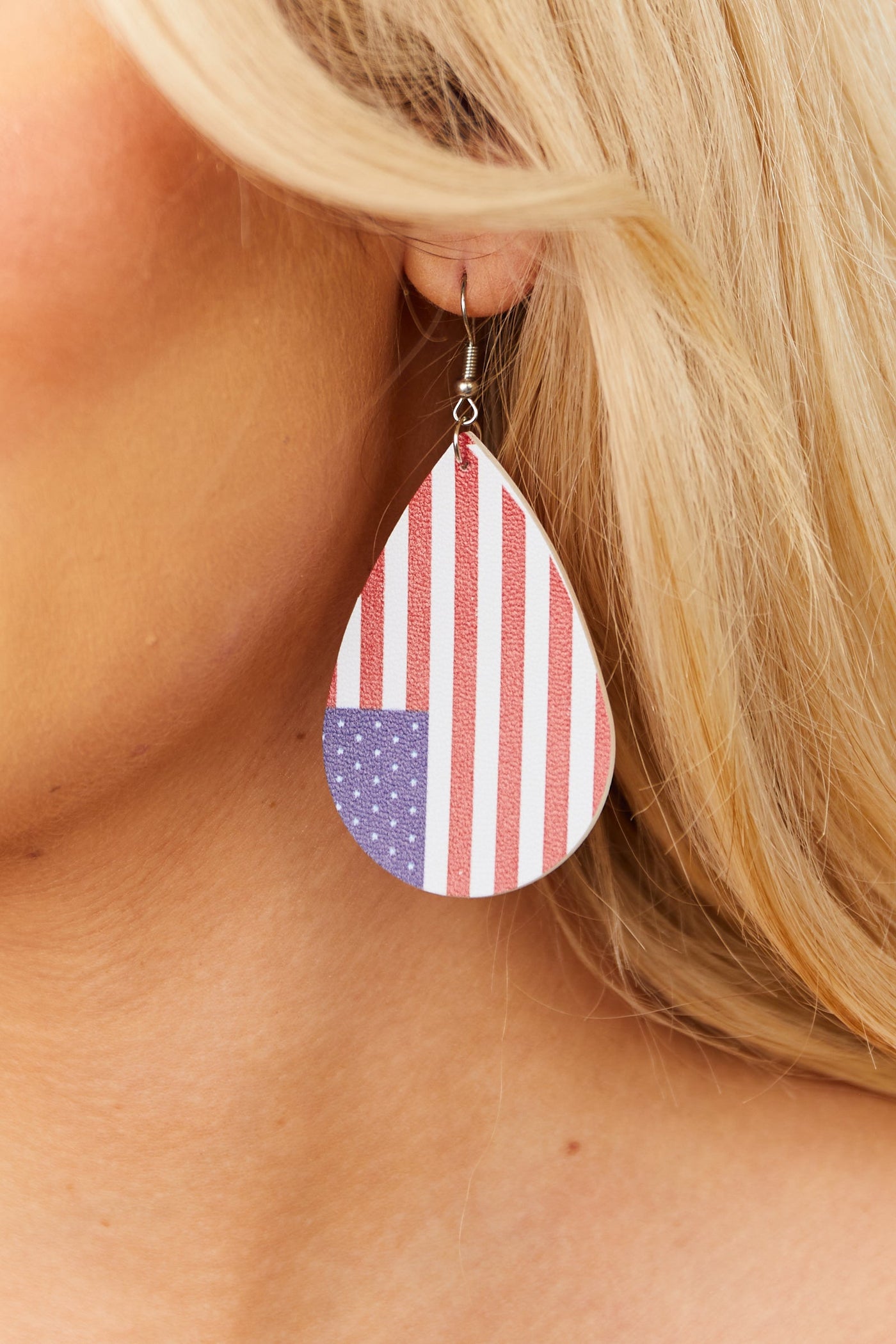 American Flag Leather Teardrop Dangle Earrings