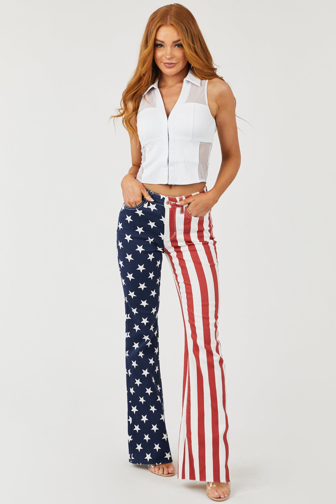 Americana Print Vintage High Rise Flare Jeans