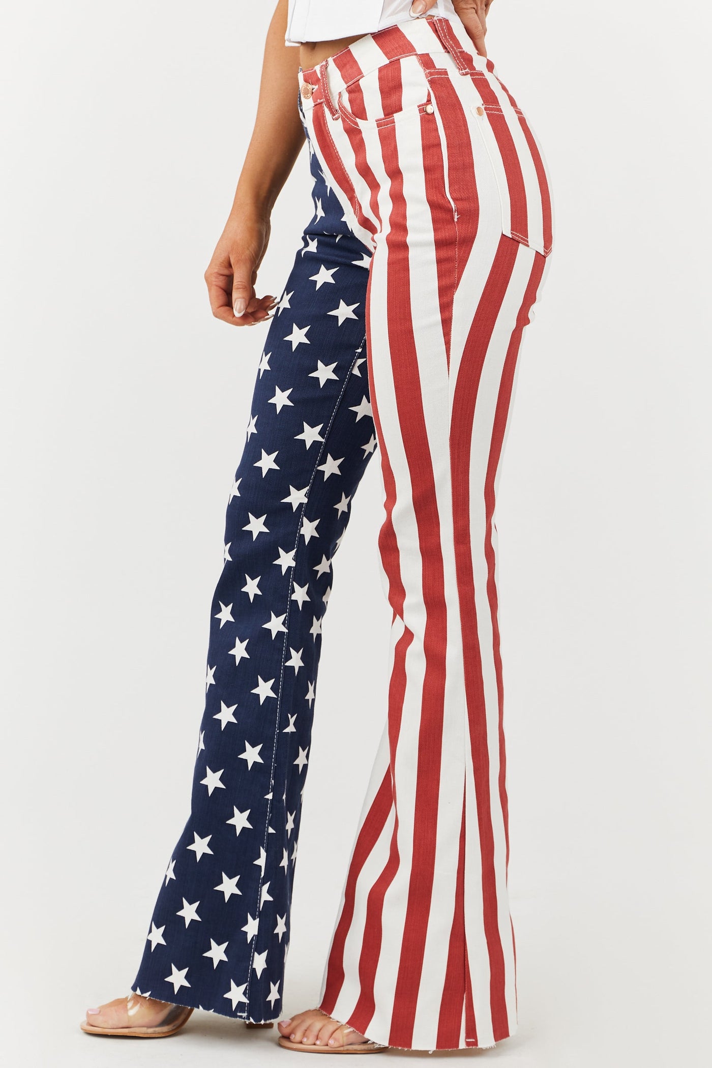 Americana Print Vintage High Rise Flare Jeans