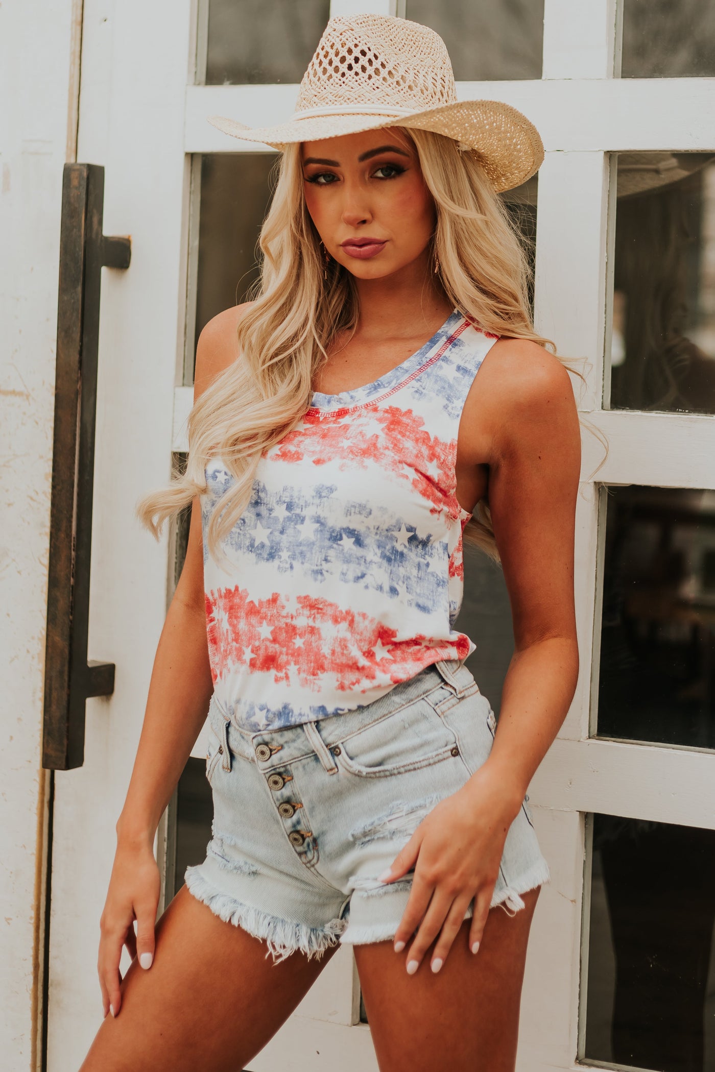 Americana Tie Dye Stripe Knit Tank Top