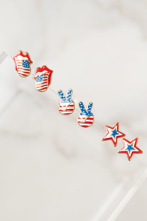Americana 3 Pair Enamel Stud Earrings