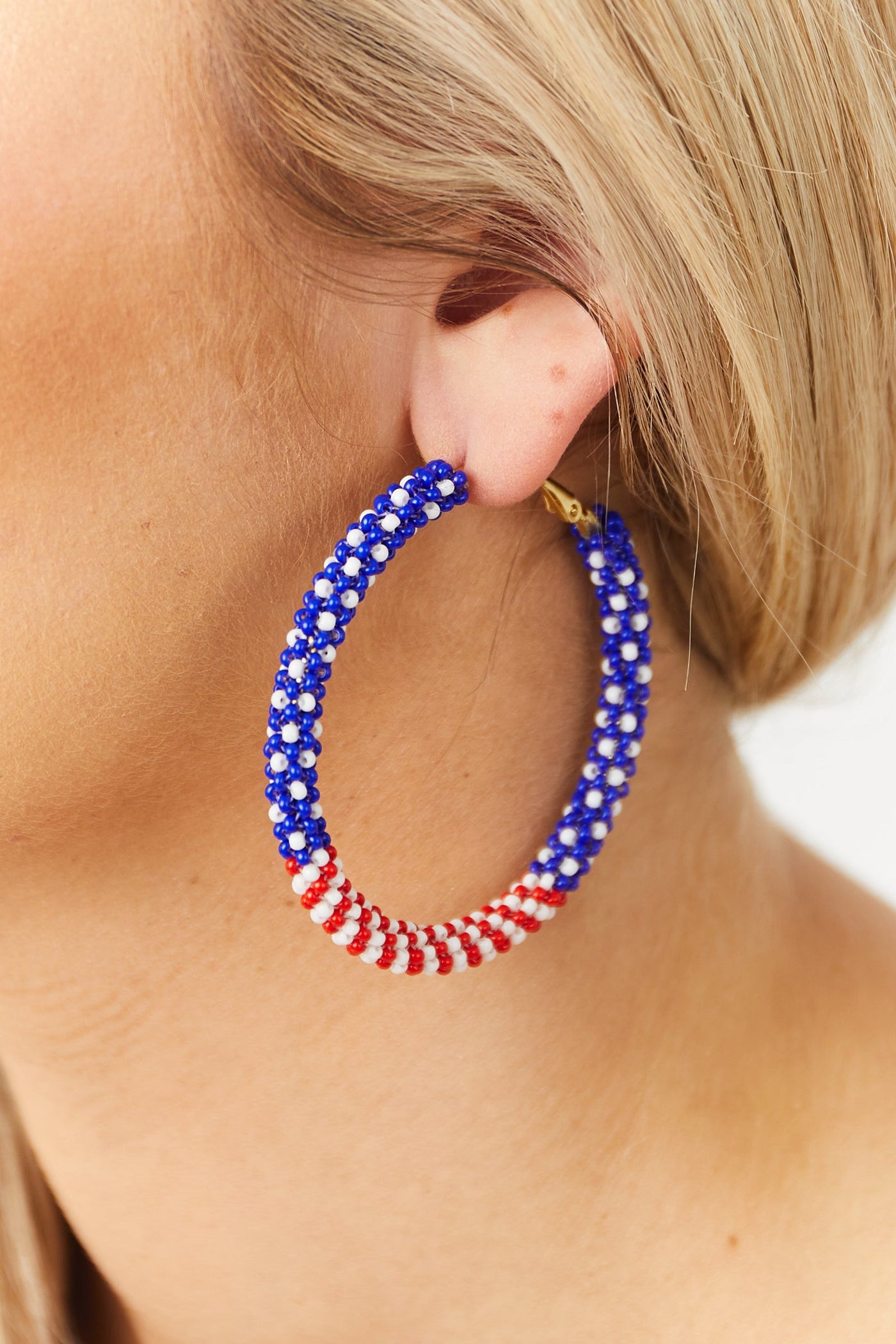 Americana Seed Bead Hinged Clasp Hoop Earrings