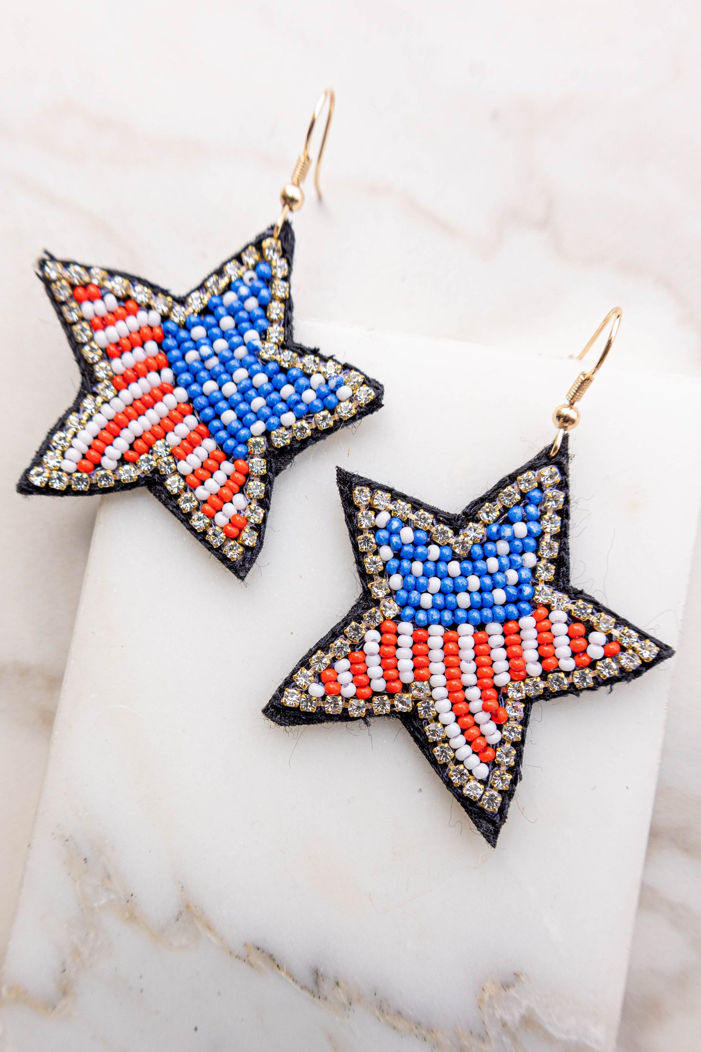 Americana Star Shape Seed Bead Dangle Earrings