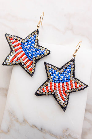 Americana Star Shape Seed Bead Dangle Earrings