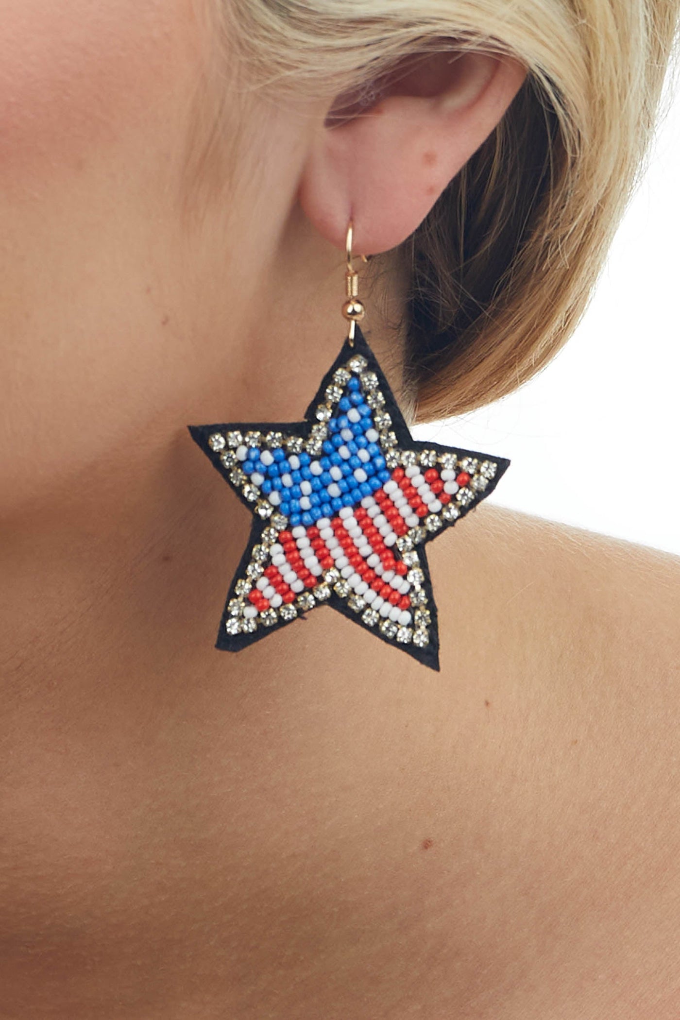 Americana Star Shape Seed Bead Dangle Earrings