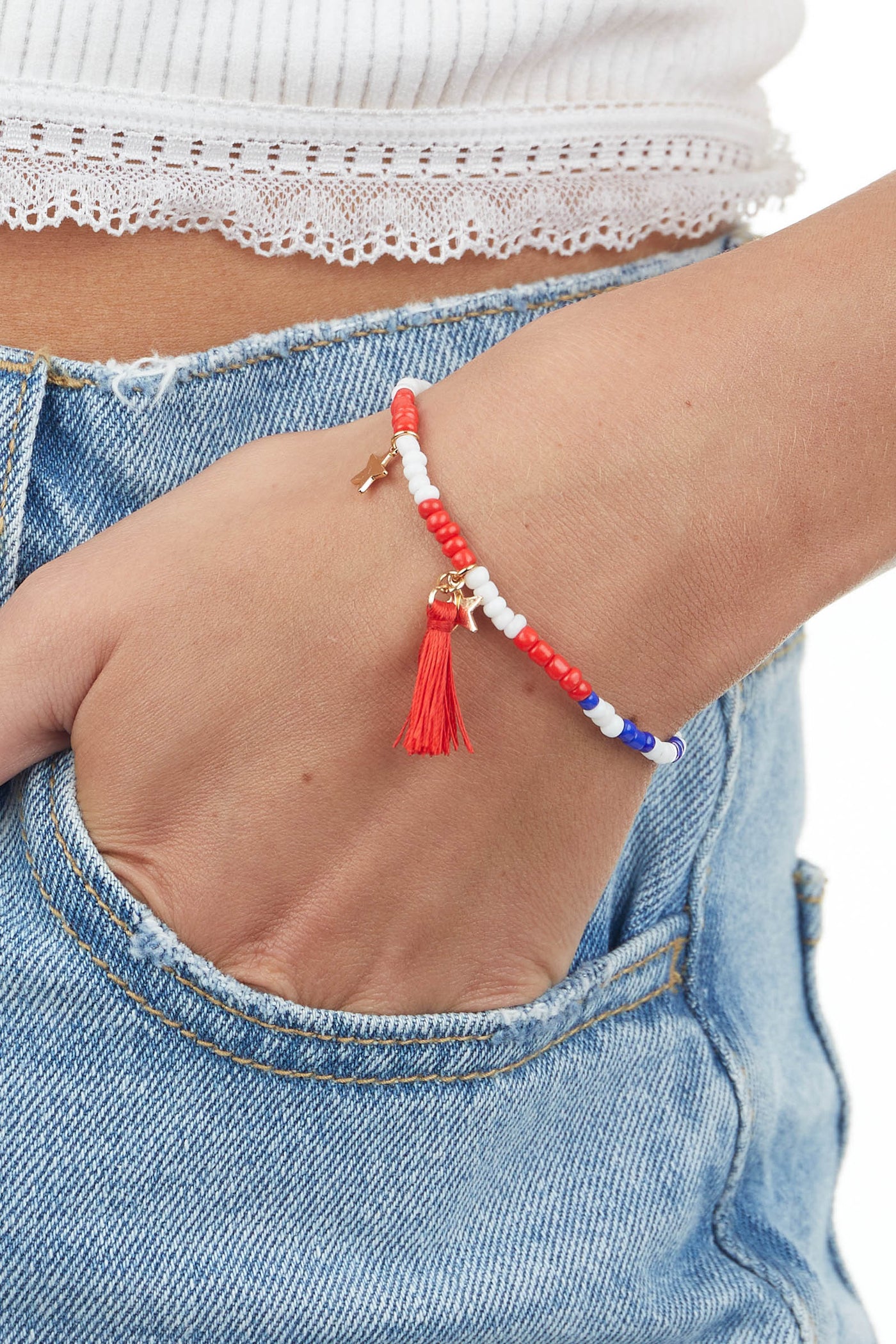 Americana Stretch Bracelet with Star Charms