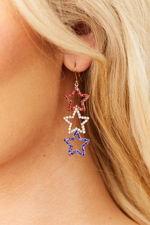 Americana Tiered Star Rhinestone Earrings