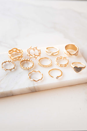 Antique Gold 11 Piece Assorted Ring Set