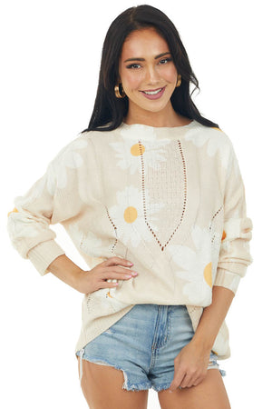 Apricot Flower Pointelle Lightweight Sweater
