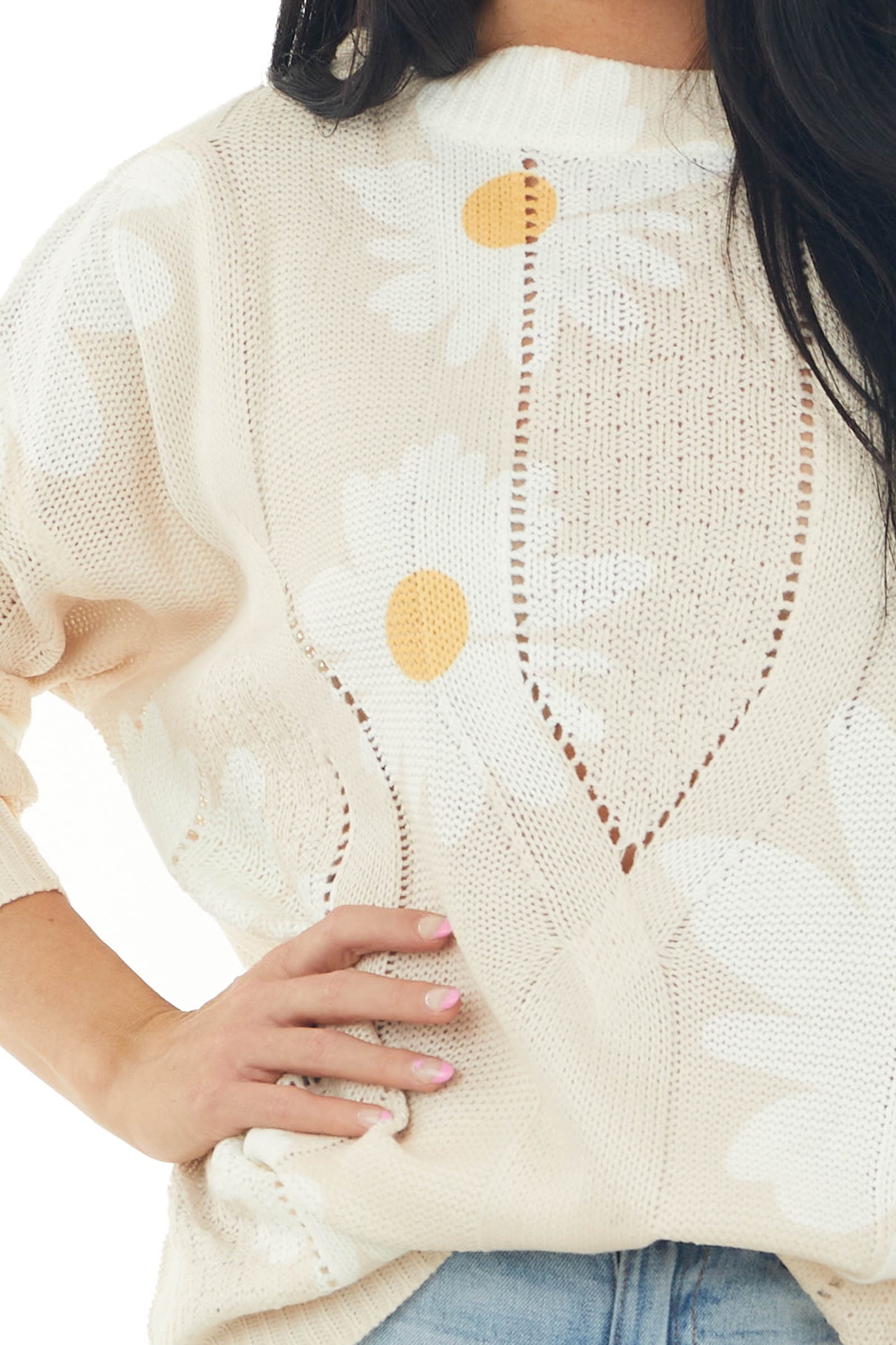 Apricot Flower Pointelle Lightweight Sweater