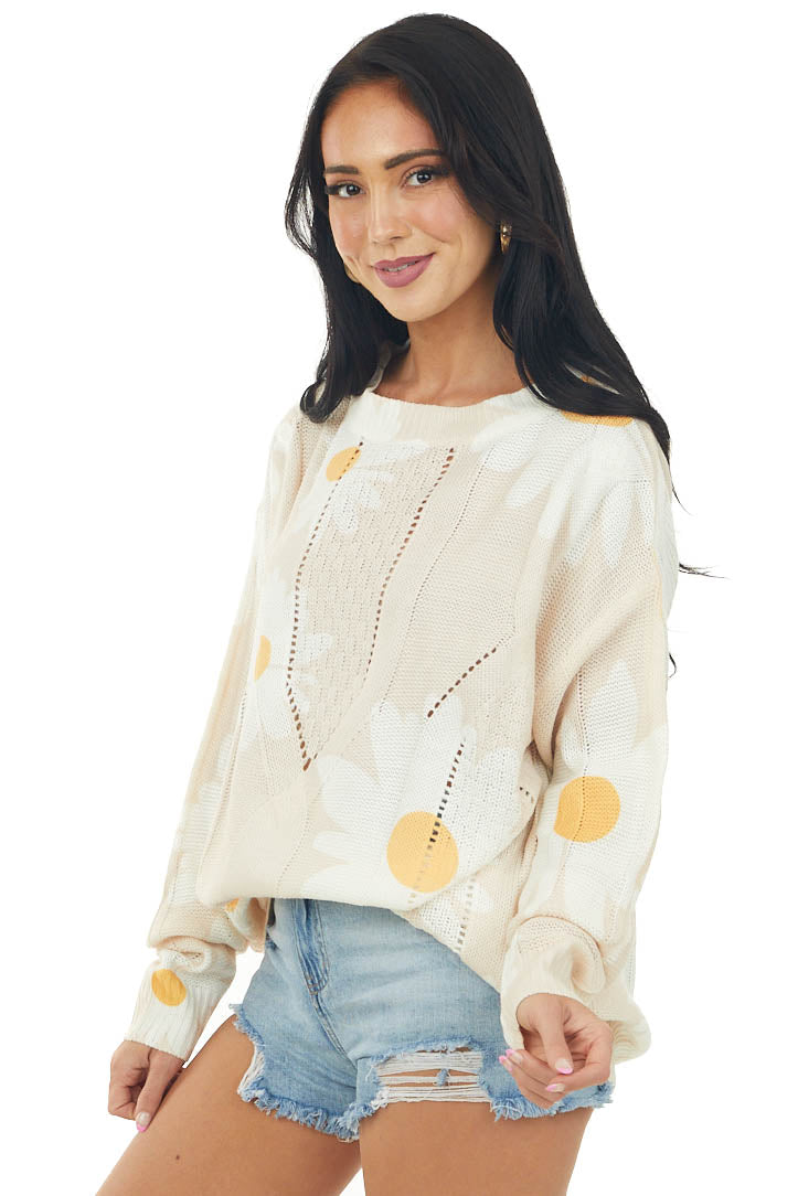 Apricot Flower Pointelle Lightweight Sweater