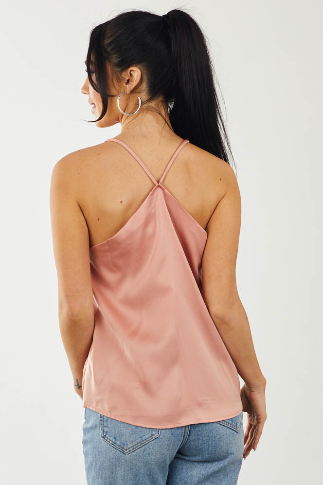Apricot Satin Cowl Neck Spaghetti Strap Cami