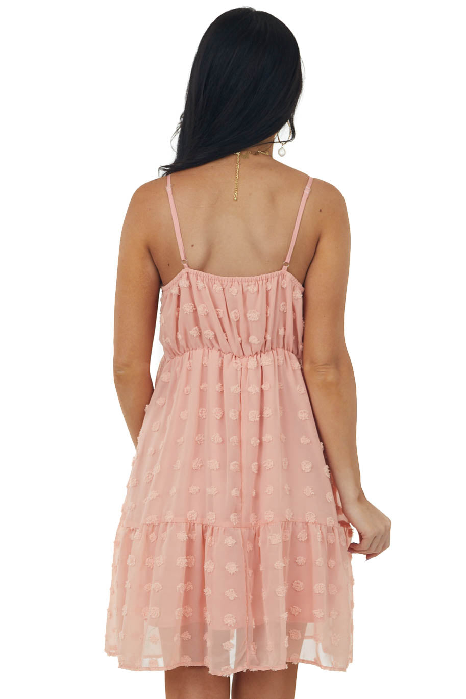 Apricot Swiss Dot Sleeveless Short Dress