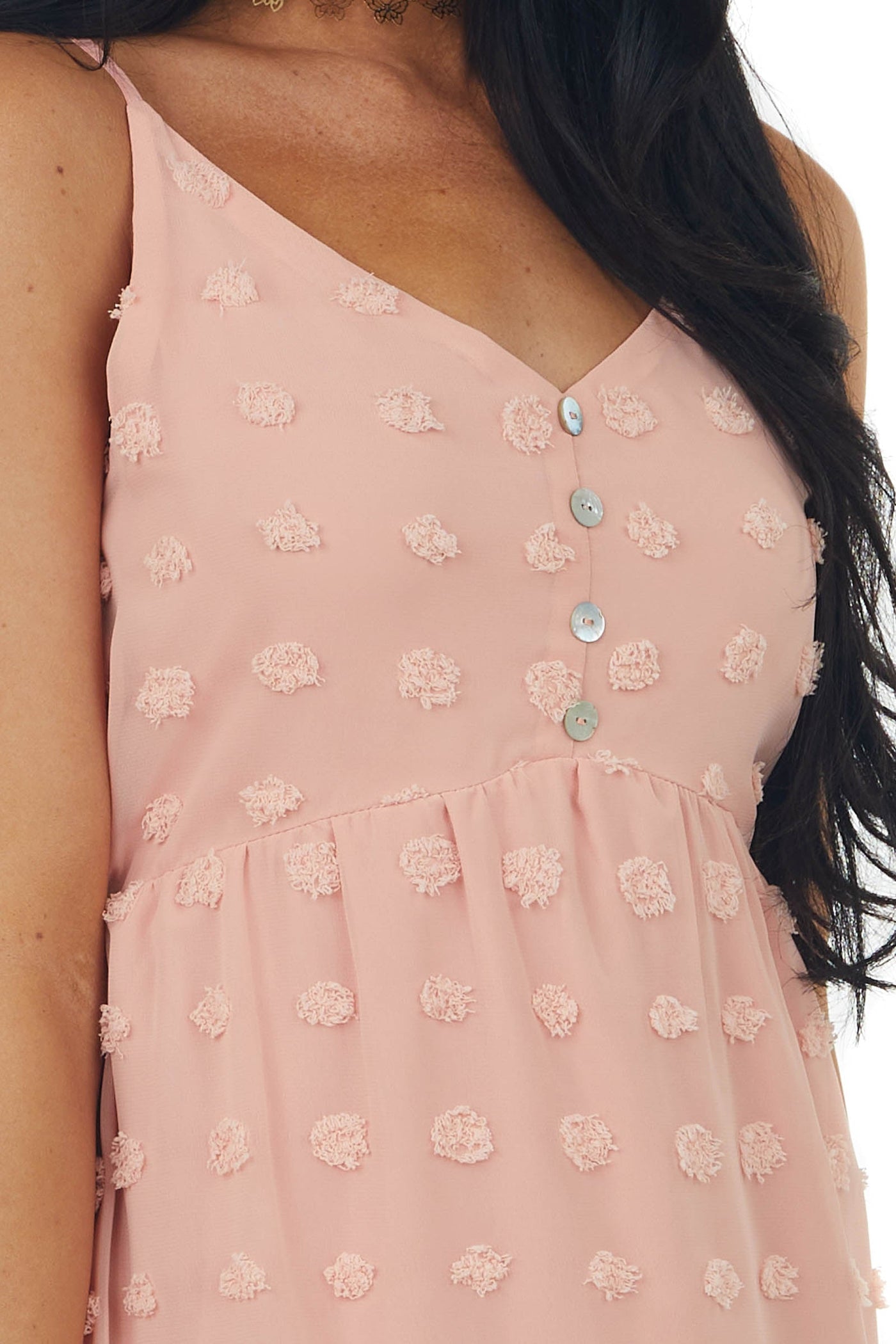 Apricot Swiss Dot Sleeveless Short Dress