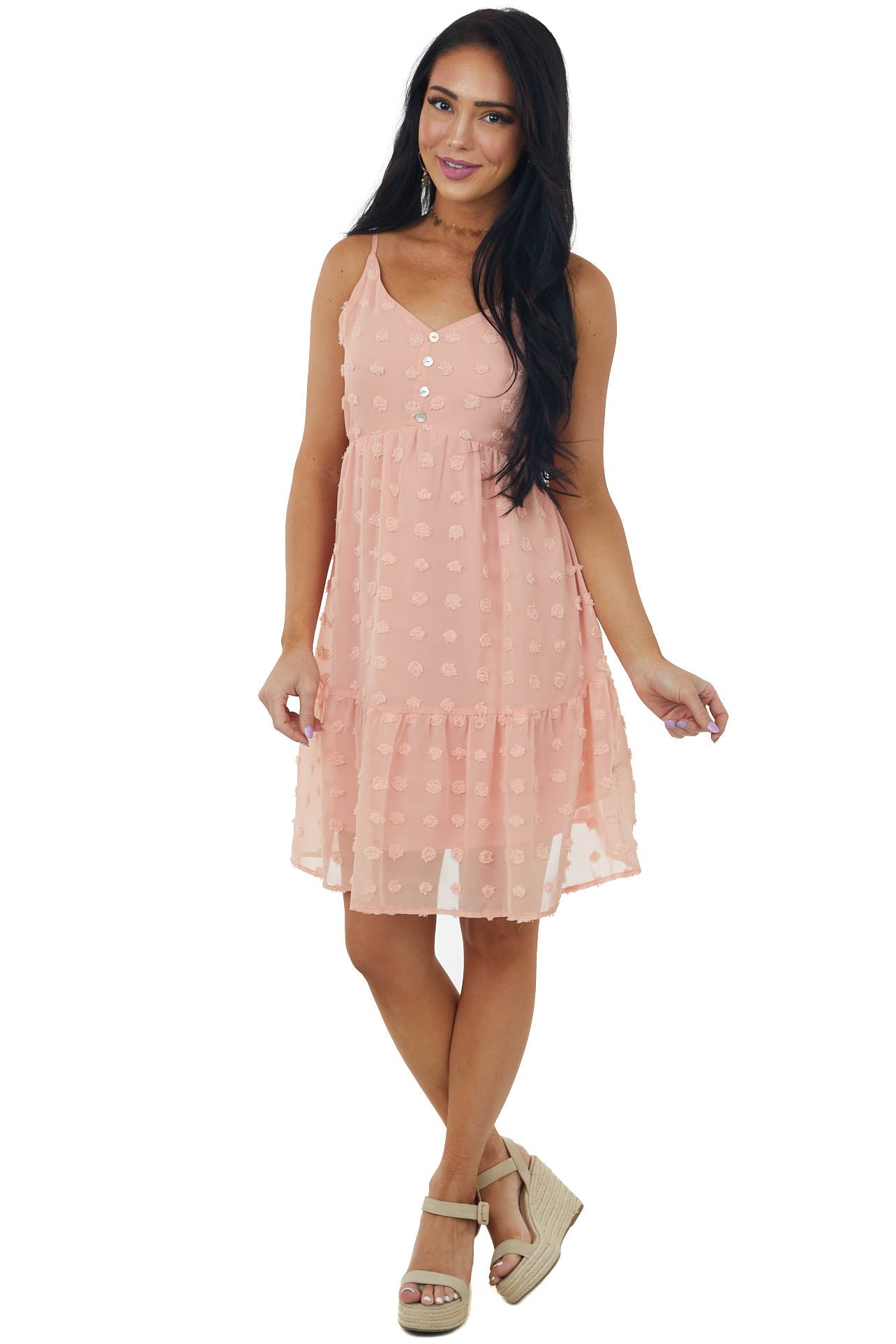 Apricot Swiss Dot Sleeveless Short Dress