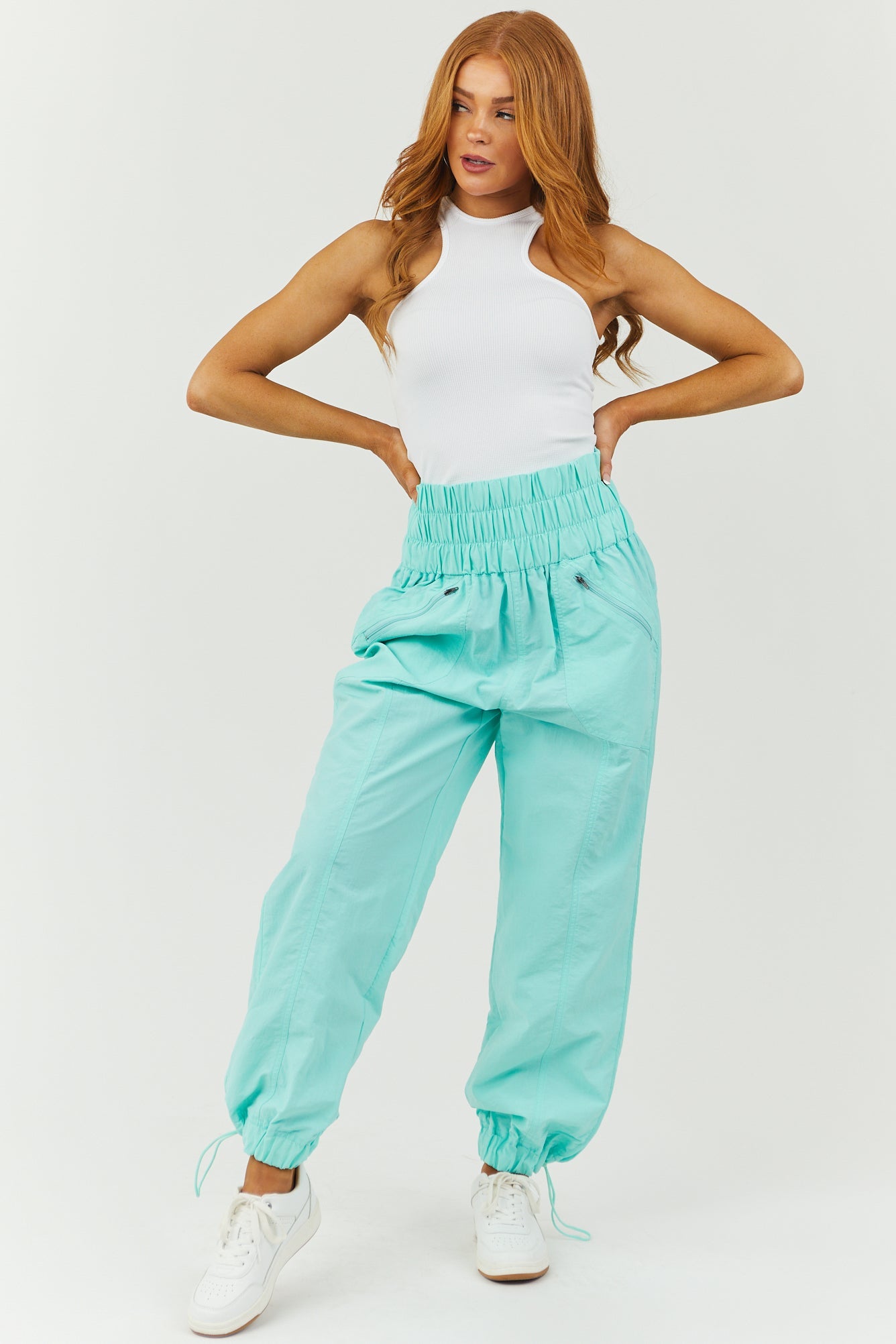 Aqua High Waisted Windbreaker Jogger Pants