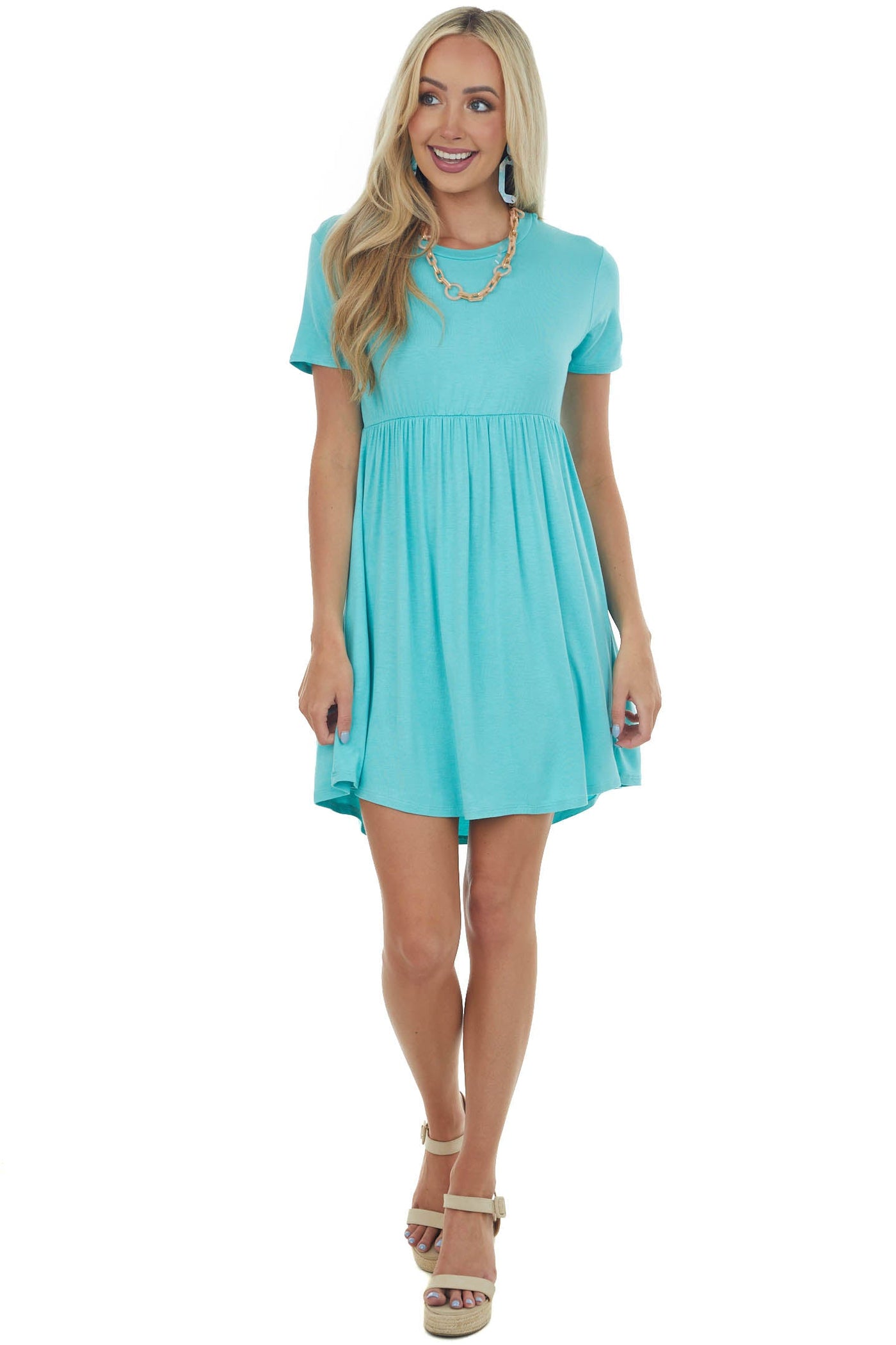 Aqua Short Sleeve Babydoll Knit Dress