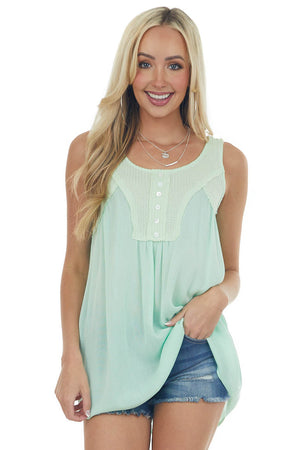 Aquamarine Thermal Knit Contrast Woven Tank Top