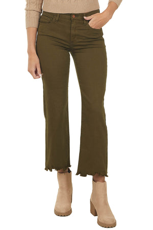 Army Green Mid Rise Cropped Straight Leg Jeans