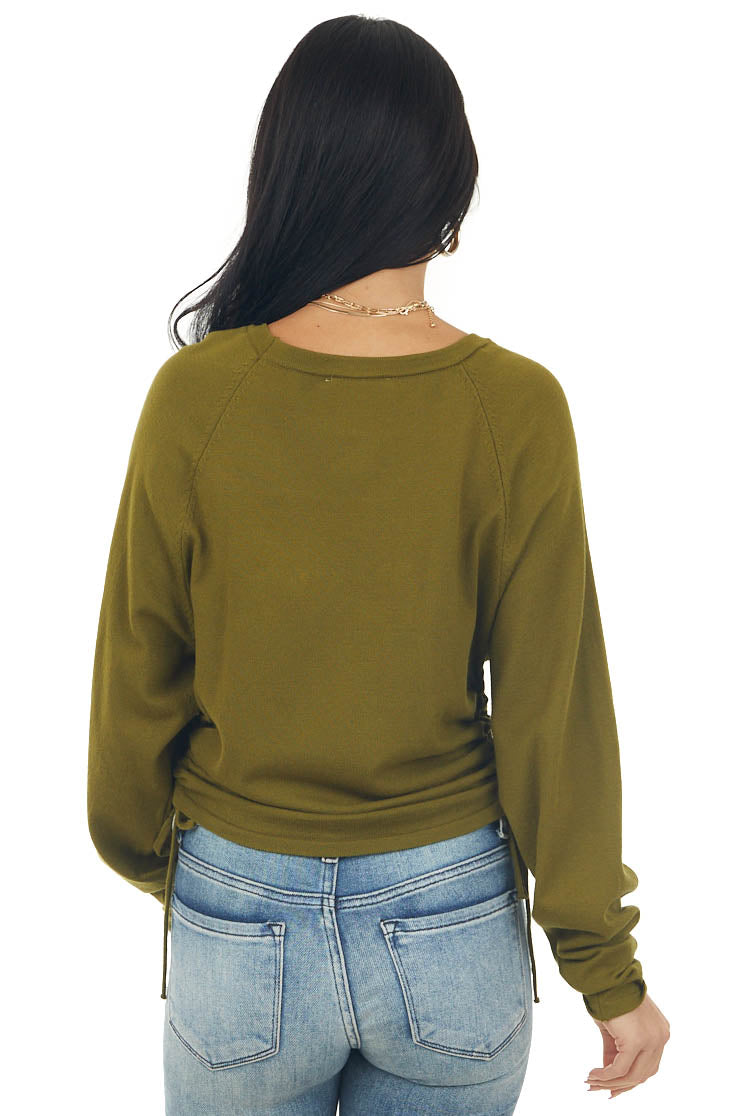 Army Long Raglan Sleeve Ruched Side Top