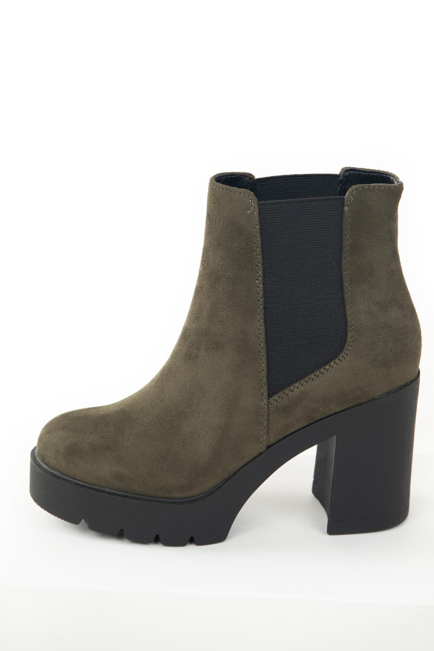 Army Green Stacked Heel Lug Boots with Side Panels