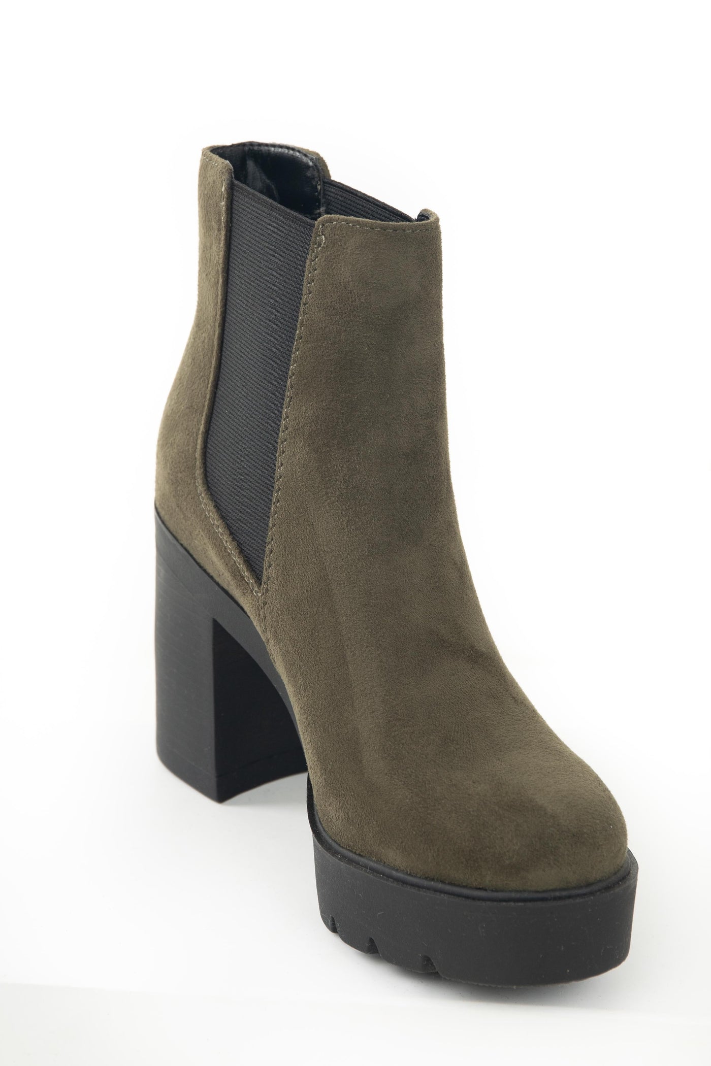 Army Green Stacked Heel Lug Boots with Side Panels
