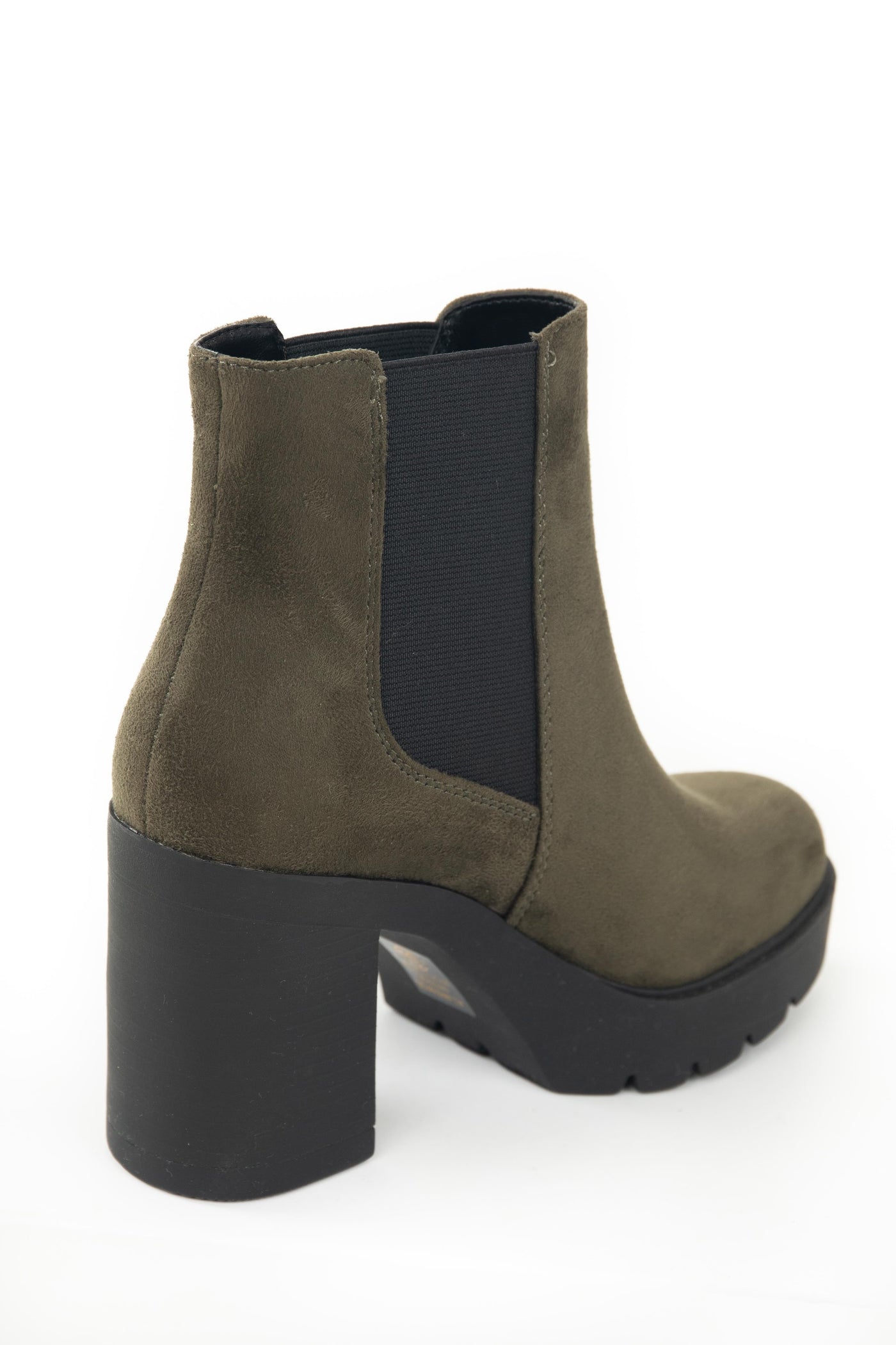 Army Green Stacked Heel Lug Boots with Side Panels