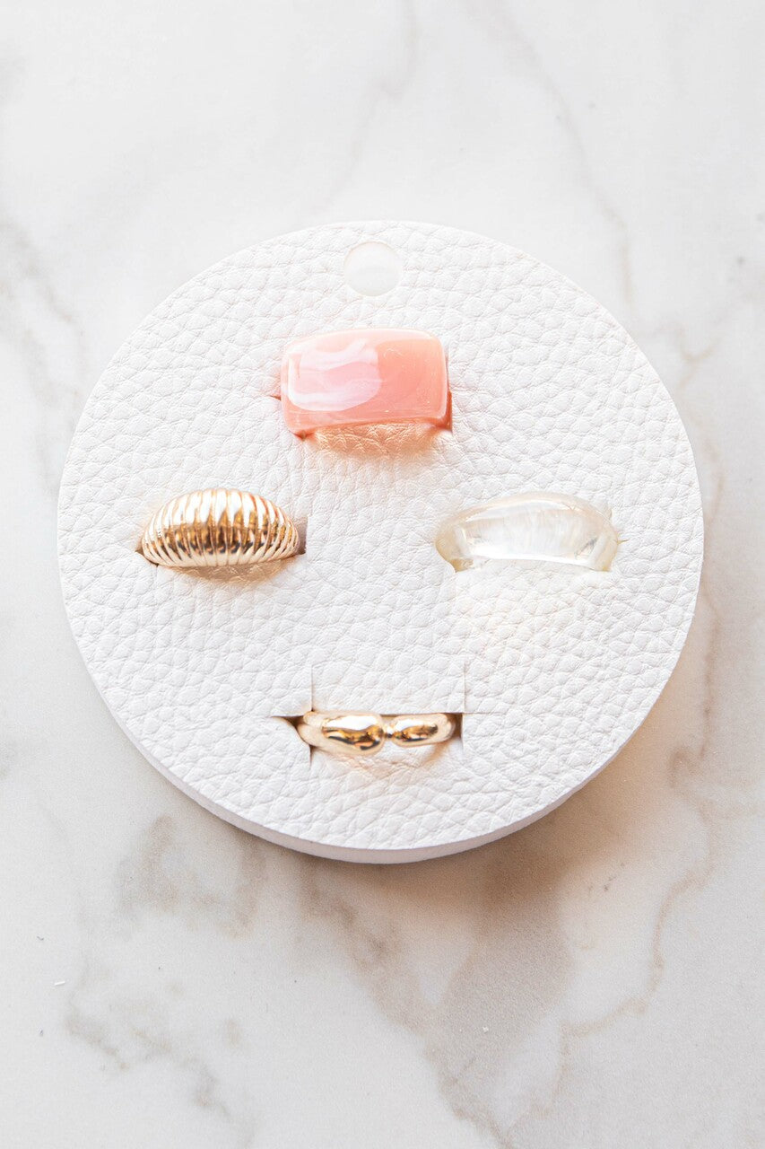 Assorted Shape Gold and Resin 4 Piece Ring Set