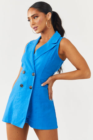 Azure Double Button Blazer Linen Romper