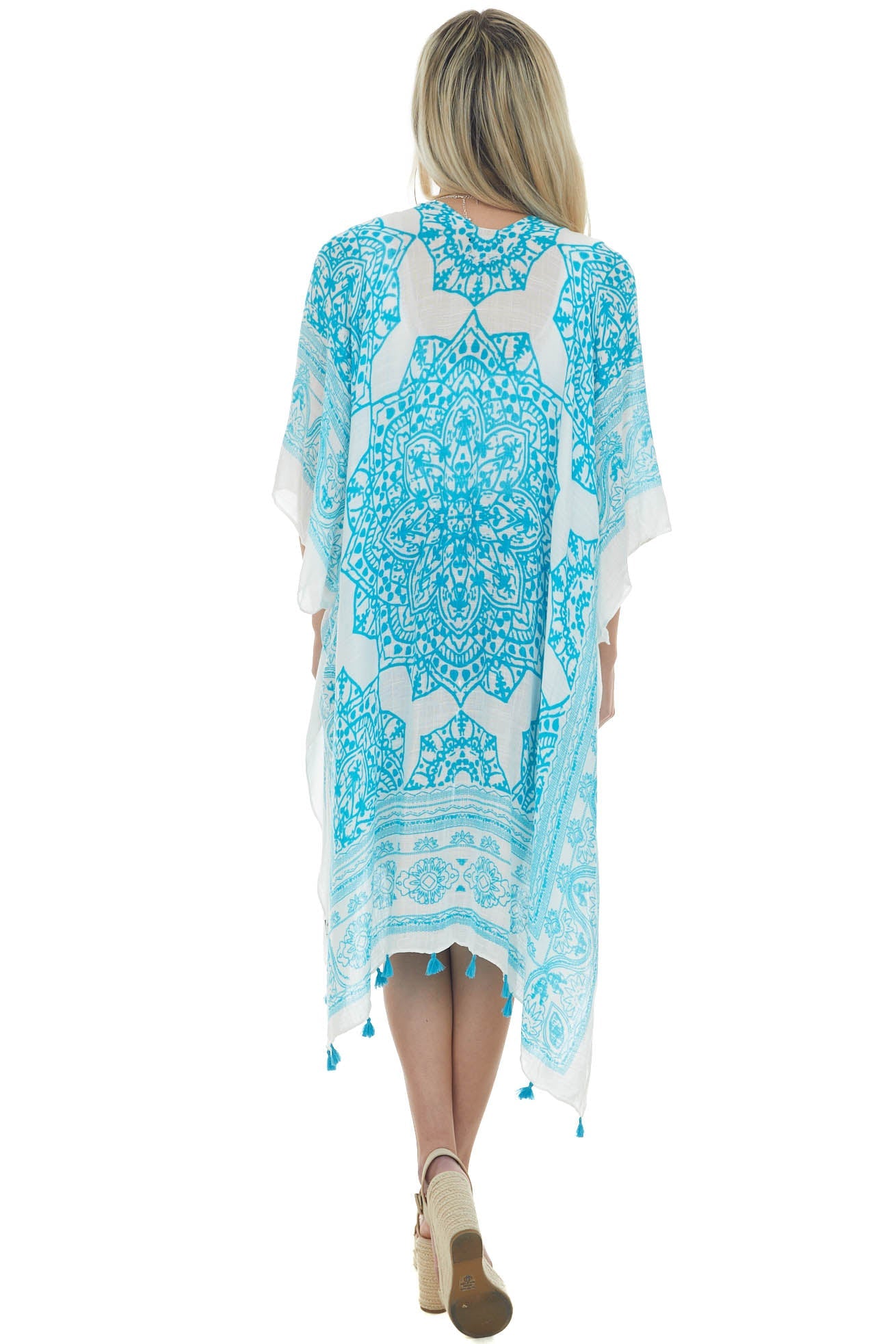 Azure Mandala Printed Kimono with Tassels