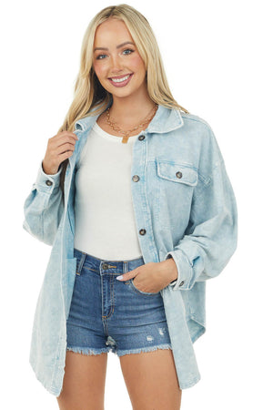 Baby Blue Acid Wash Oversized Shacket