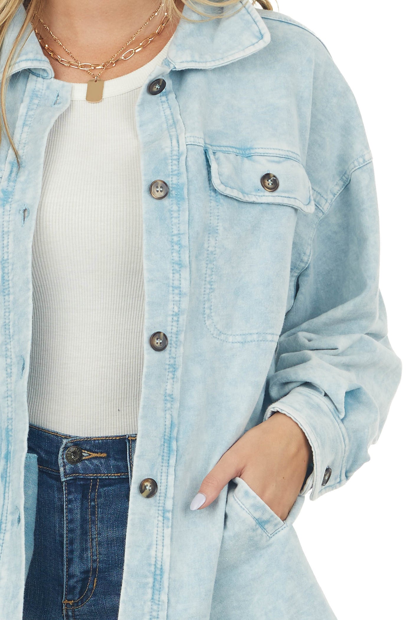 Baby Blue Acid Wash Oversized Shacket