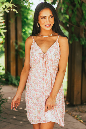 Baby Pink Floral Sleeveless Babydoll Dress