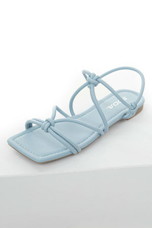 Baby Blue Faux Leather Strappy Open Toe Sandal