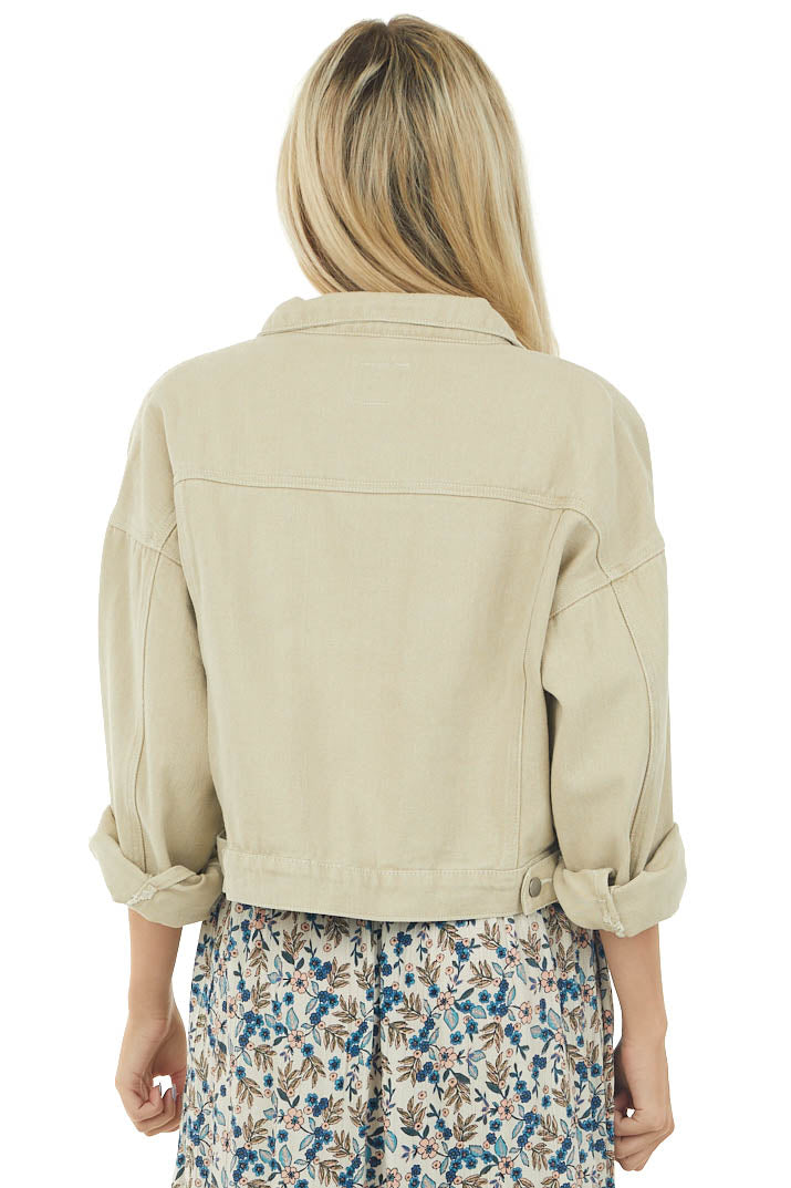 Beige Button Up Cargo Chest Pocket Collared Jacket